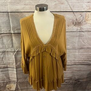 Impressions Golden Ruffle V-Neck Blouse